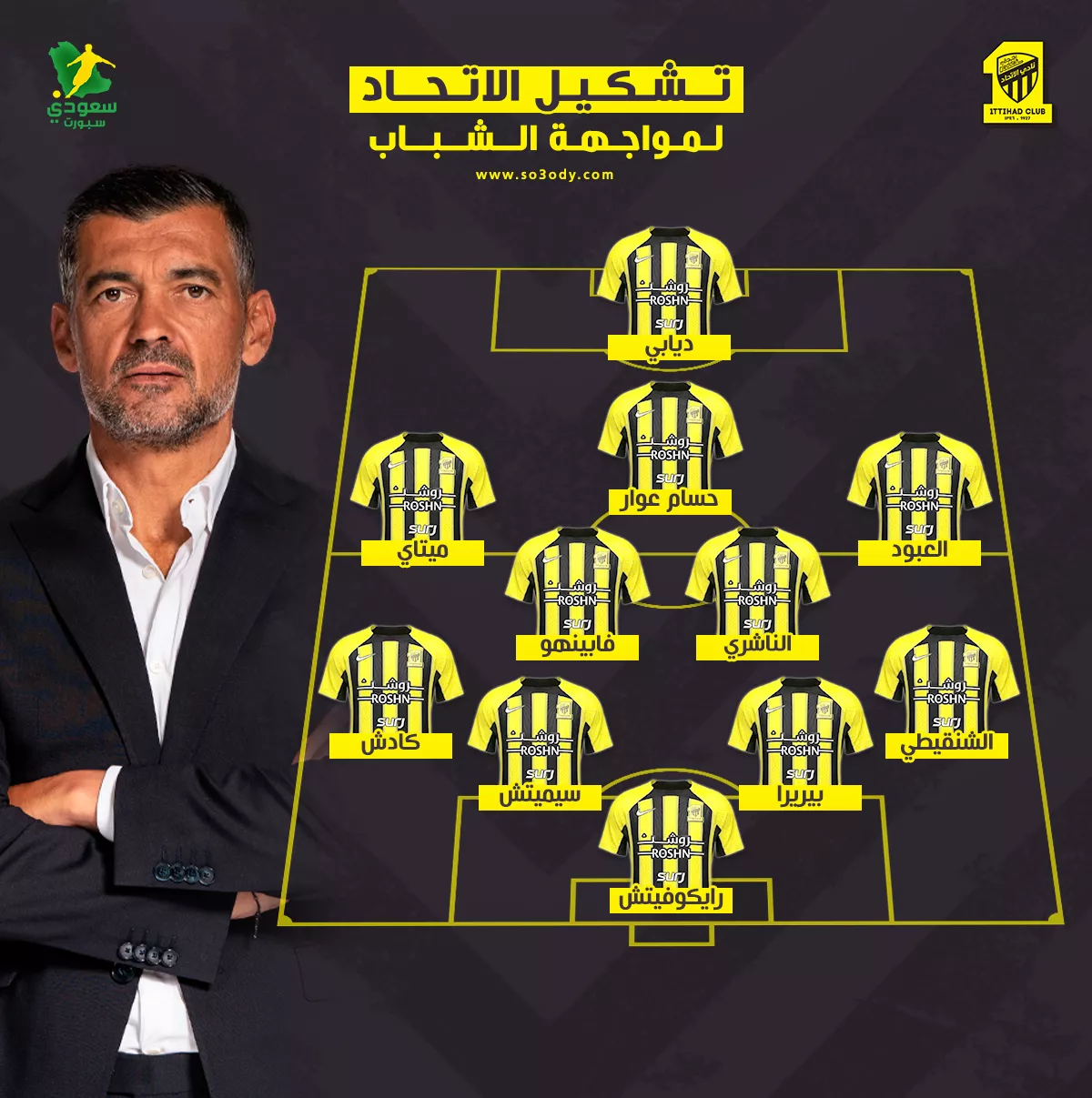 تشكيل الاتحاد ضد الشباب في الدوري السعودي